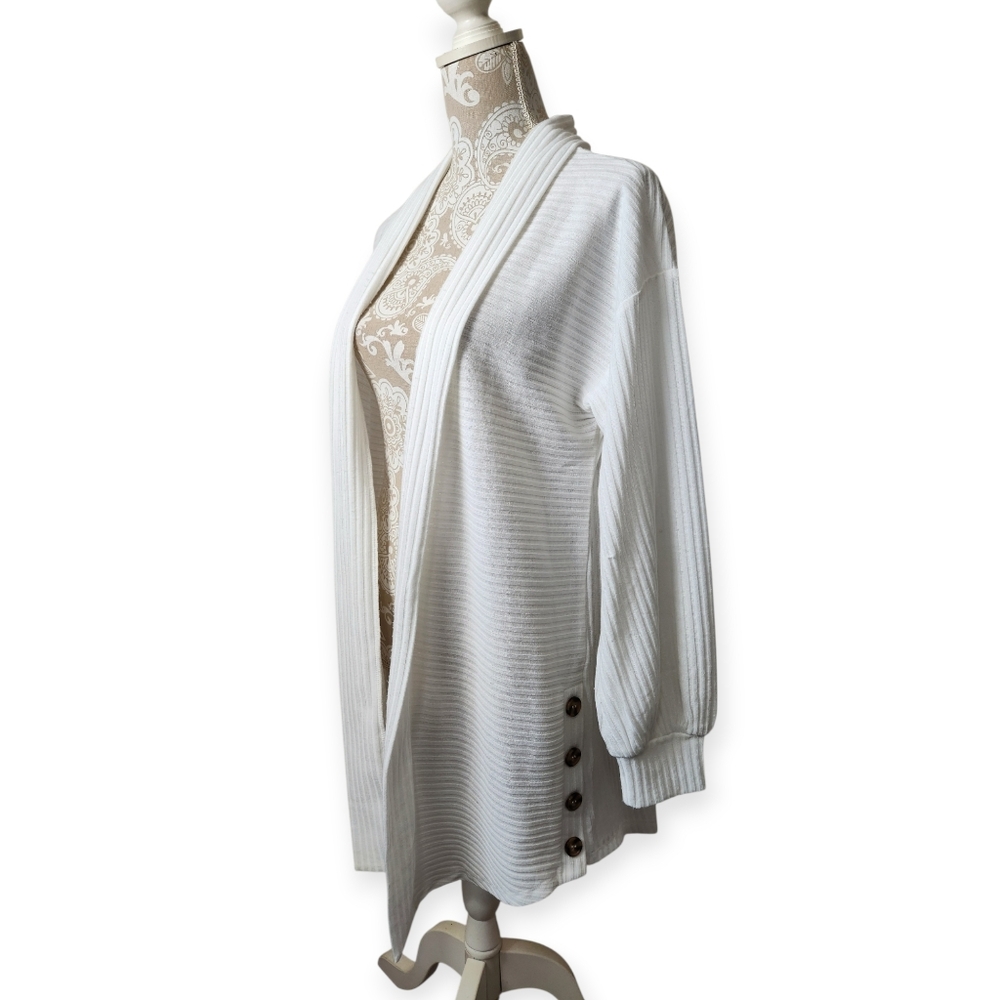 Cato White Clean Beauty Minimalist Career Ribbed Cardigan Sweater Size M